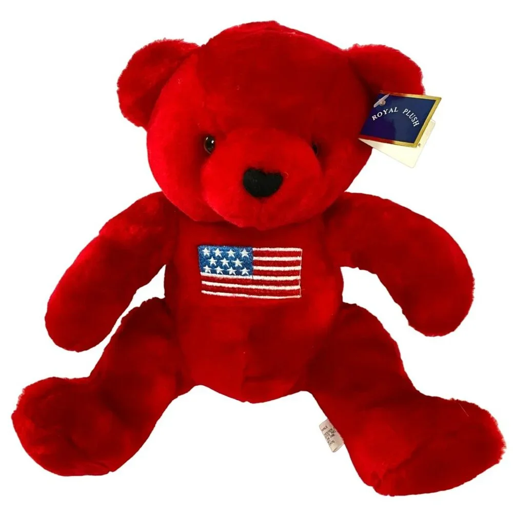 Vintage Royal Plush Toys Bear NWT 9 1/2" Red White Blue American Flag USA w/TAG! - Picture 1 of 7